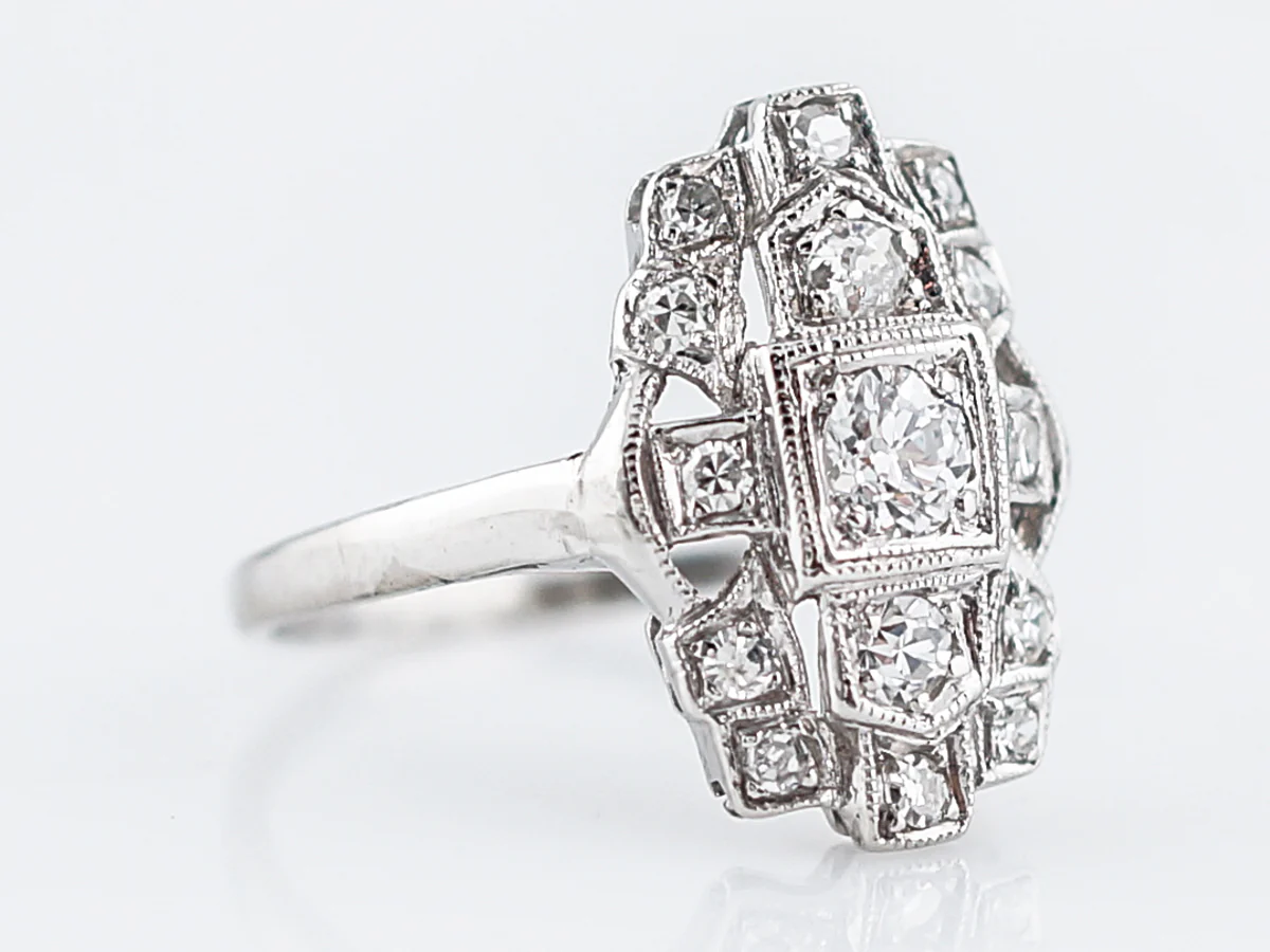 Antique Right Hand Ring Art Deco .48 Old Mine & Single Cut Diamonds in Platinum - Image 3