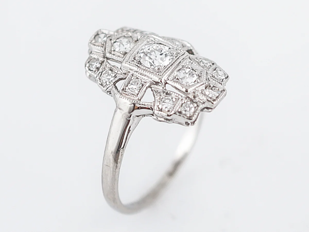 Antique Right Hand Ring Art Deco .48 Old Mine & Single Cut Diamonds in Platinum - Image 4