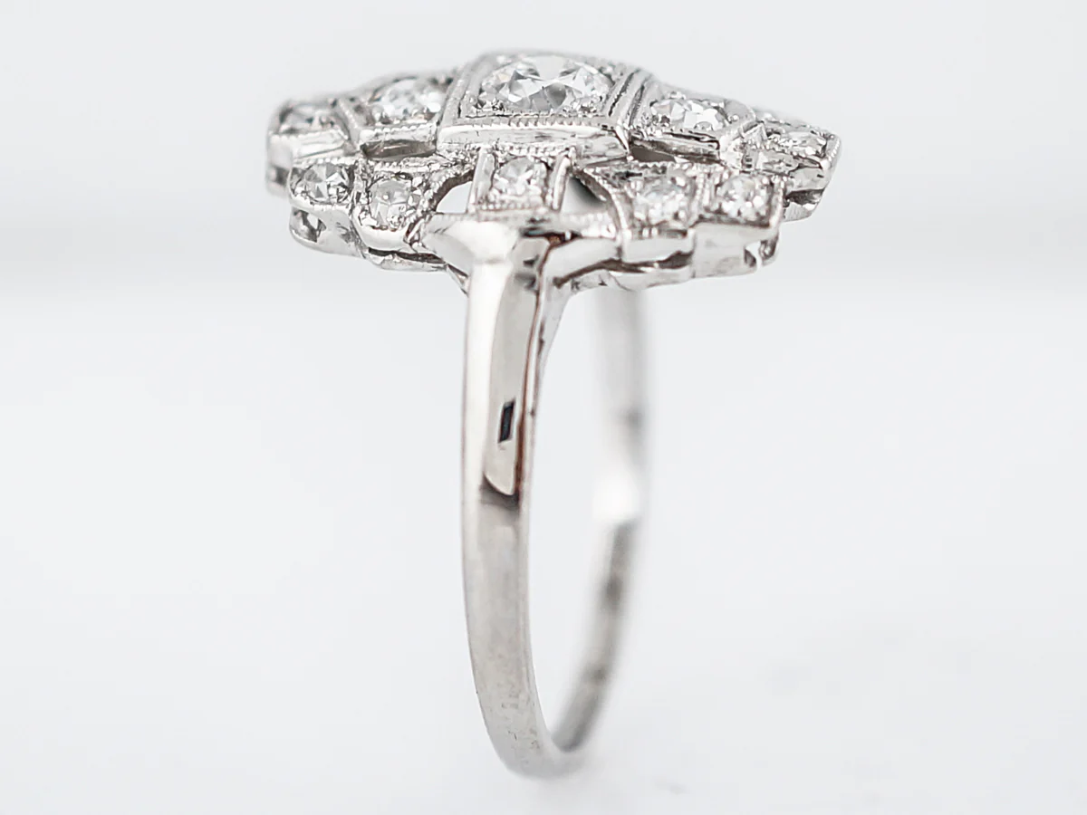 Antique Right Hand Ring Art Deco .48 Old Mine & Single Cut Diamonds in Platinum - Image 5