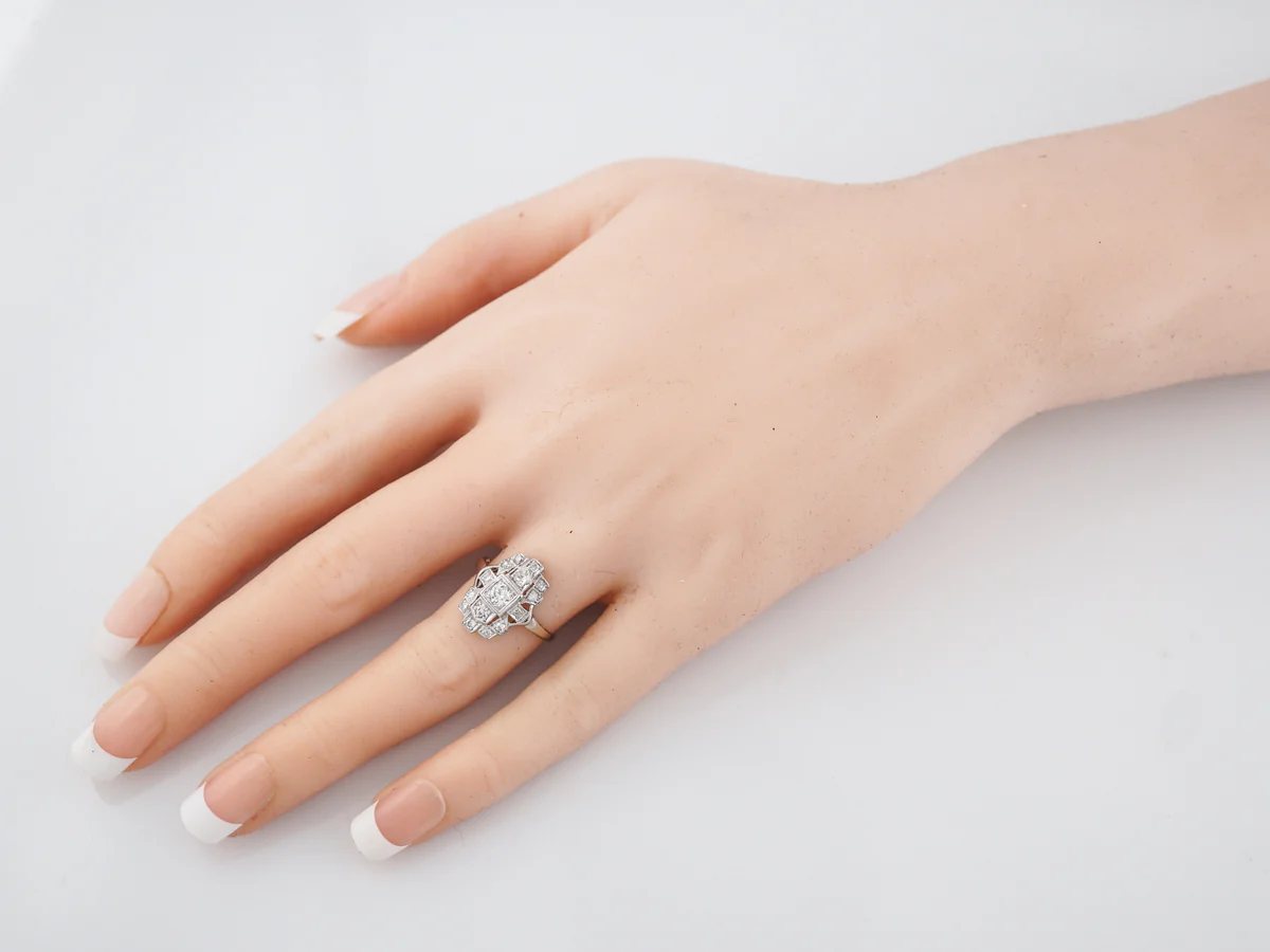 Antique Right Hand Ring Art Deco .48 Old Mine & Single Cut Diamonds in Platinum - Image 7