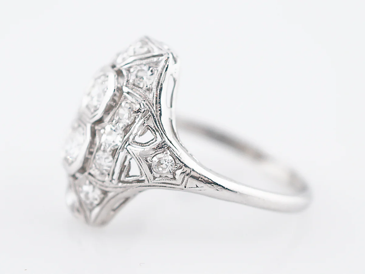 Antique Right Hand Ring Art Deco .64 Single & Old European Cut Diamonds in Platinum - Image 2