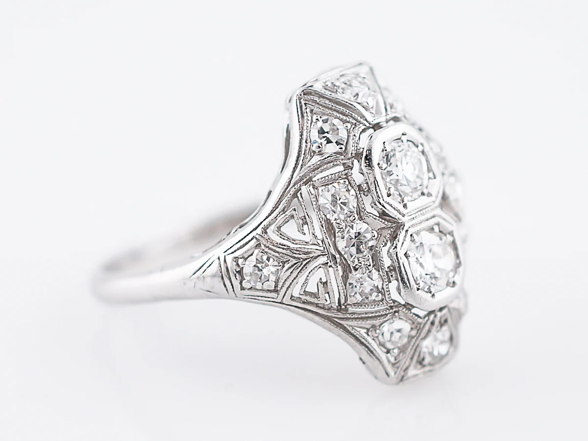 Antique Right Hand Ring Art Deco .64 Single & Old European Cut Diamonds in Platinum - Image 3