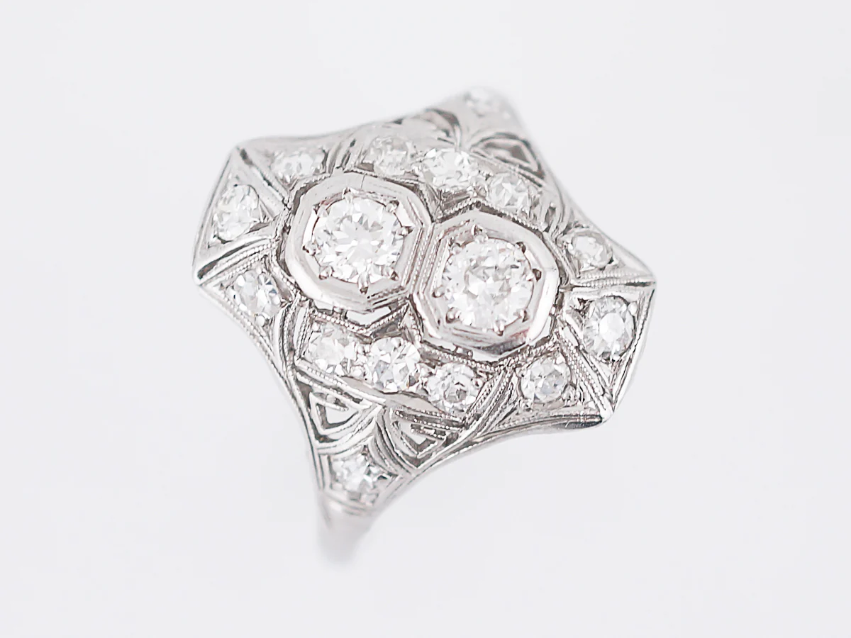Antique Right Hand Ring Art Deco .64 Single & Old European Cut Diamonds in Platinum - Image 4