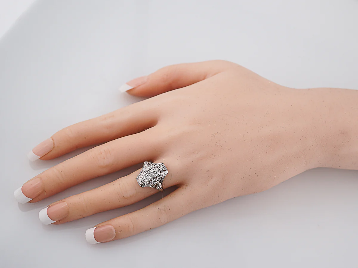 Antique Right Hand Ring Art Deco .64 Single & Old European Cut Diamonds in Platinum - Image 7