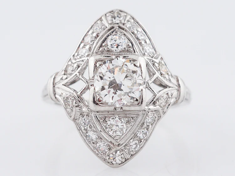 Antique Right Hand Ring Art Deco .72 Round Brilliant Cut Diamond in Platinum
