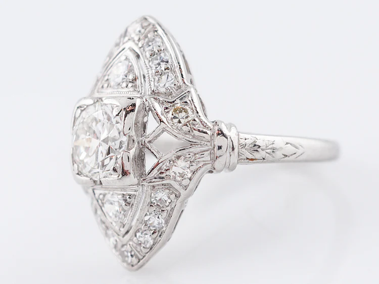 Antique Right Hand Ring Art Deco .72 Round Brilliant Cut Diamond in Platinum - Image 3