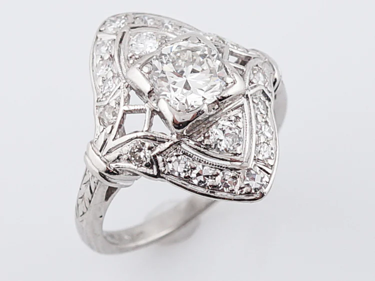 Antique Right Hand Ring Art Deco .72 Round Brilliant Cut Diamond in Platinum - Image 4