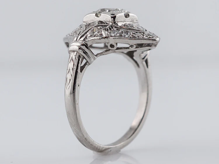 Antique Right Hand Ring Art Deco .72 Round Brilliant Cut Diamond in Platinum - Image 5