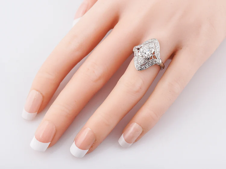 Antique Right Hand Ring Art Deco .72 Round Brilliant Cut Diamond in Platinum - Image 6
