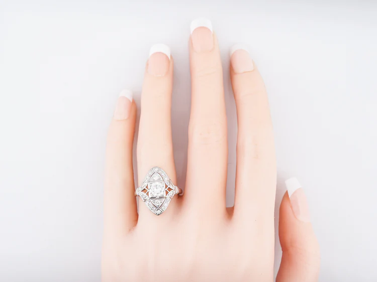 Antique Right Hand Ring Art Deco .72 Round Brilliant Cut Diamond in Platinum - Image 7
