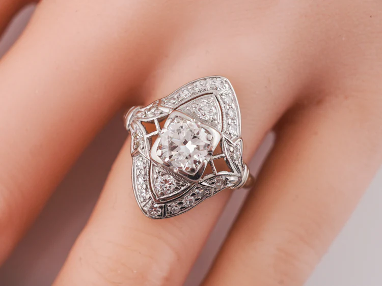Antique Right Hand Ring Art Deco .72 Round Brilliant Cut Diamond in Platinum - Image 8