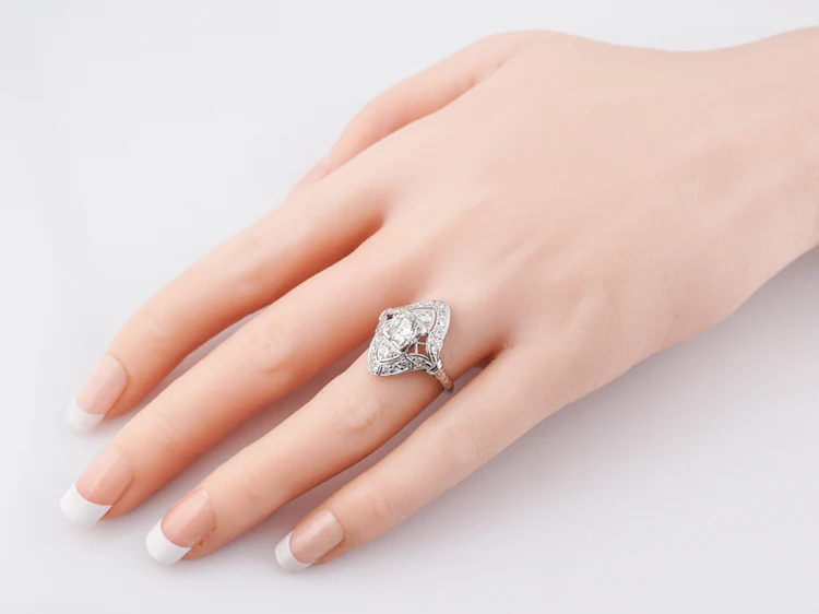 Antique Right Hand Ring Art Deco .72 Round Brilliant Cut Diamond in Platinum - Image 9