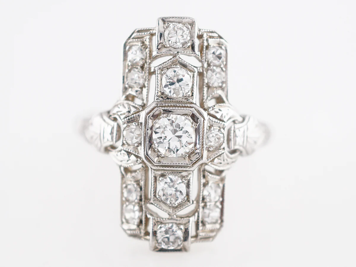 Antique Right Hand Ring Art Deco .78 Round Cut Diamonds in 18k White Gold