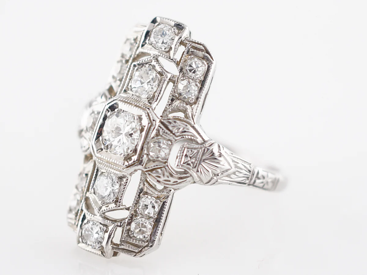 Antique Right Hand Ring Art Deco .78 Round Cut Diamonds in 18k White Gold - Image 2