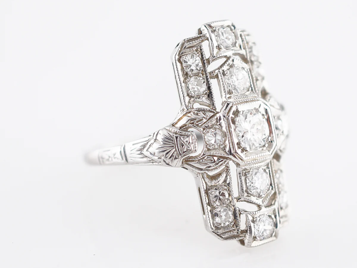 Antique Right Hand Ring Art Deco .78 Round Cut Diamonds in 18k White Gold - Image 3