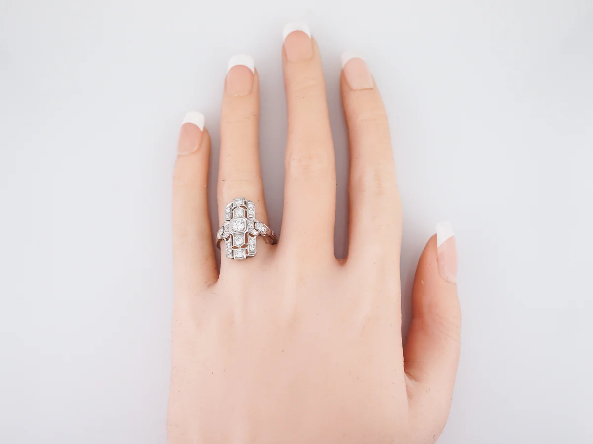 Antique Right Hand Ring Art Deco .78 Round Cut Diamonds in 18k White Gold - Image 6