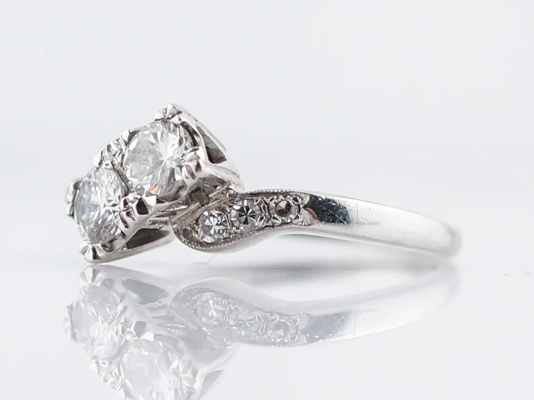 Antique Right Hand Ring Art Deco .89 Round Brilliant Cut Diamonds in 14k White Gold - Image 2