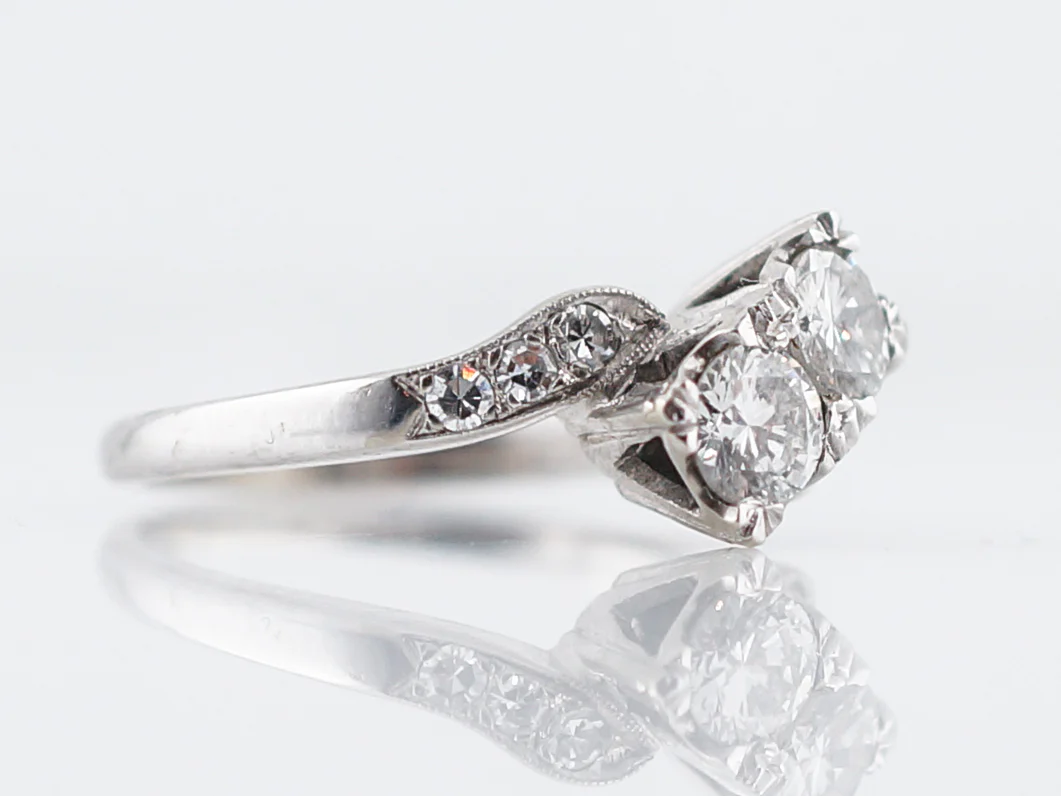Antique Right Hand Ring Art Deco .89 Round Brilliant Cut Diamonds in 14k White Gold - Image 3