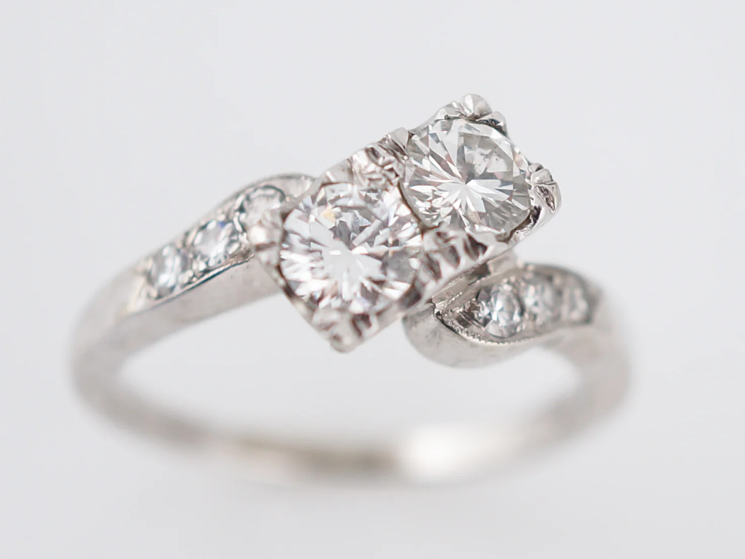 Antique Right Hand Ring Art Deco .89 Round Brilliant Cut Diamonds in 14k White Gold - Image 5
