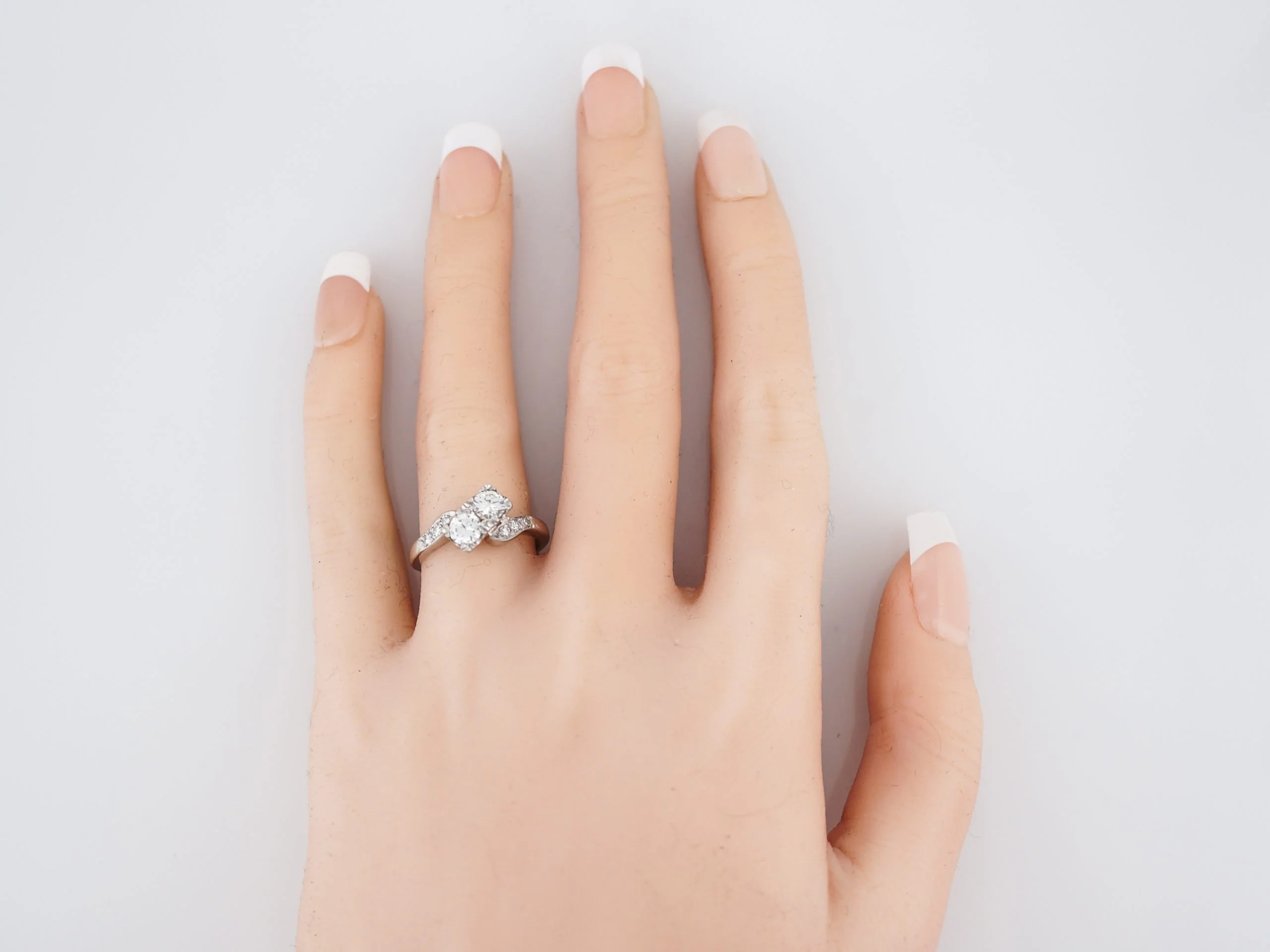 Antique Right Hand Ring Art Deco .89 Round Brilliant Cut Diamonds in 14k White Gold - Image 6