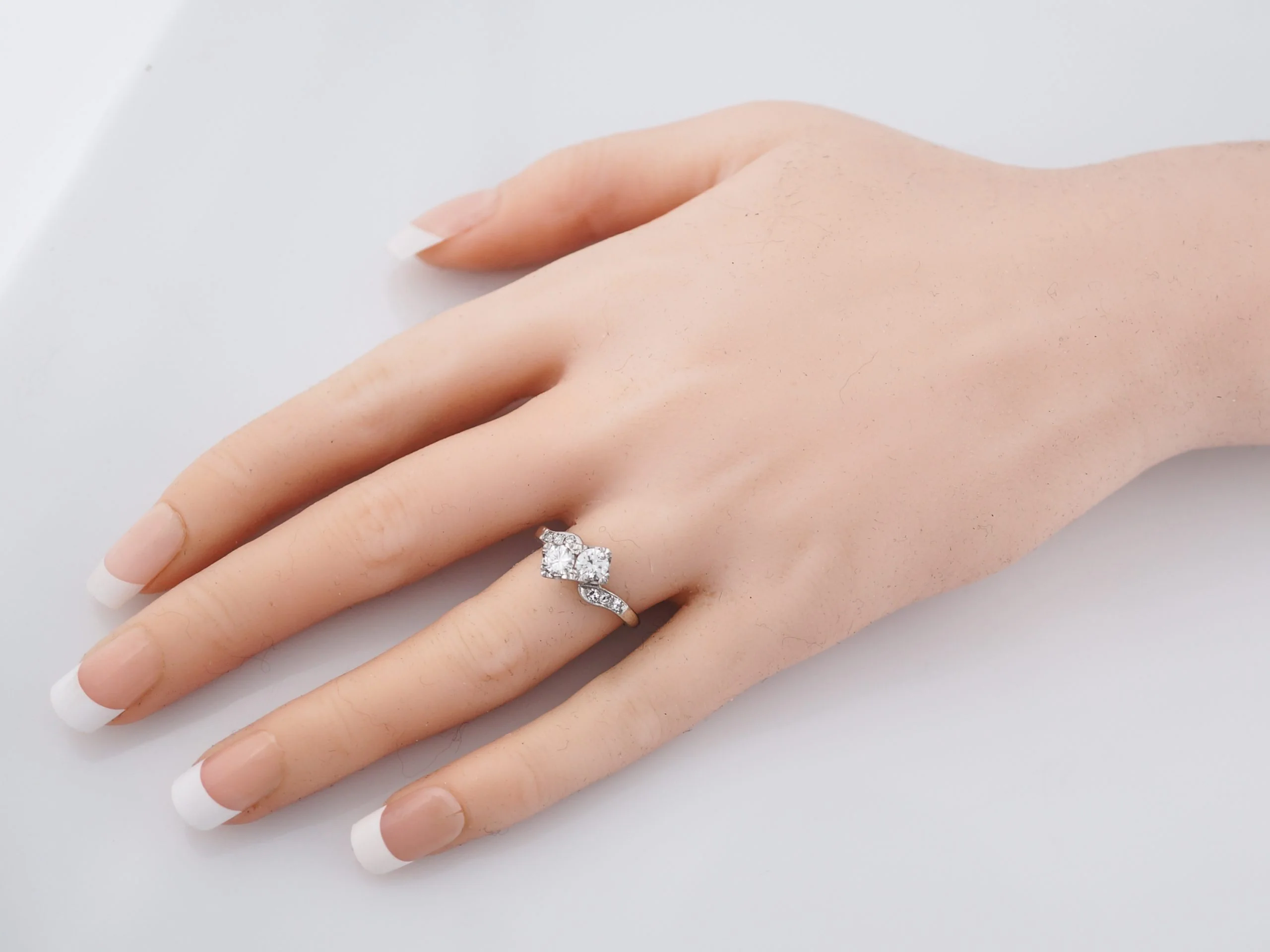 Antique Right Hand Ring Art Deco .89 Round Brilliant Cut Diamonds in 14k White Gold - Image 7