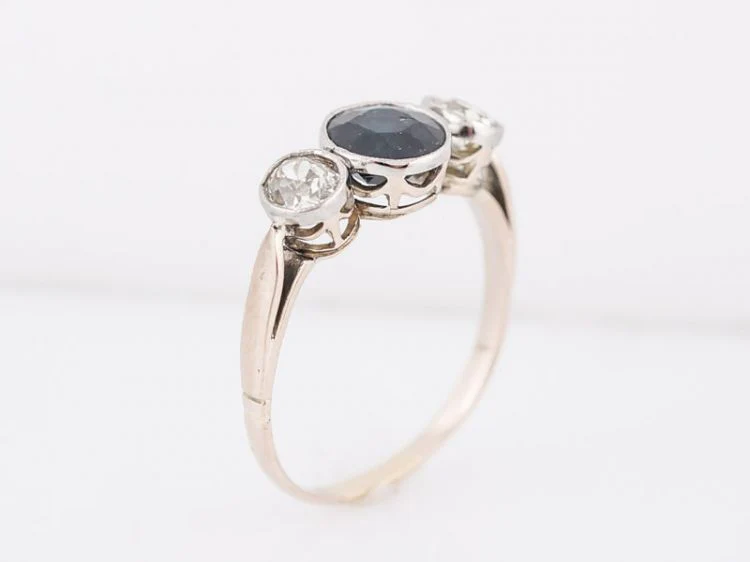 Antique Right Hand Ring Art Deco .92 Round Cut Sapphire & .21 Old Mine Cut Diamonds in 14k White Gold - Image 5