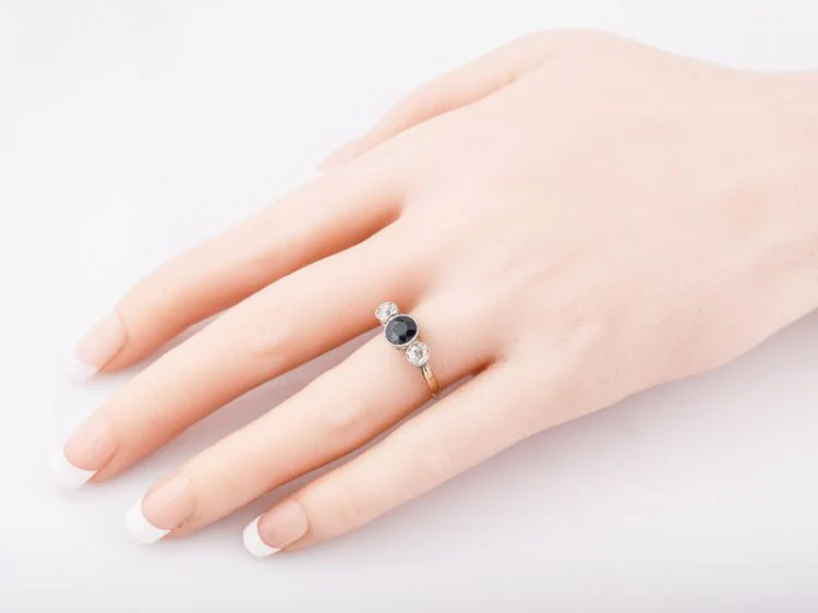Antique Right Hand Ring Art Deco .92 Round Cut Sapphire & .21 Old Mine Cut Diamonds in 14k White Gold - Image 7