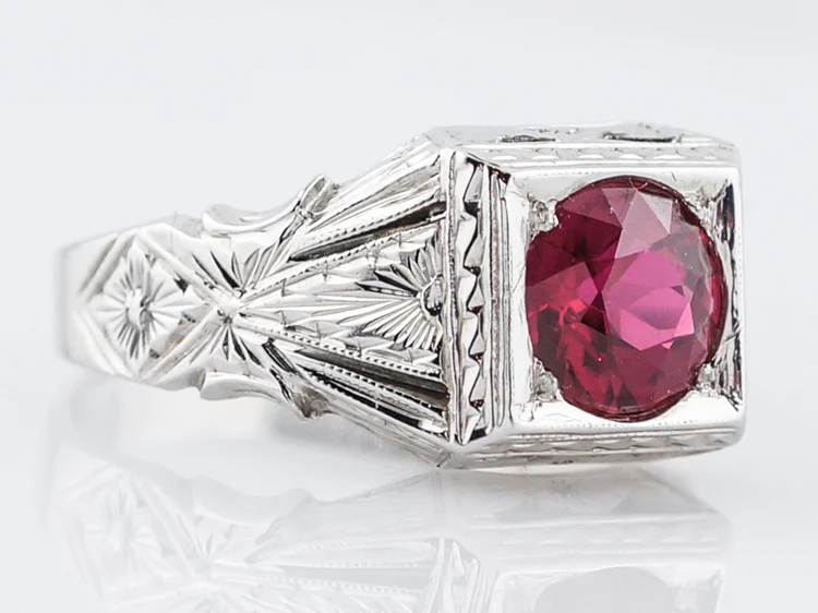 Antique Right Hand Ring Art Deco Belais Brothers 1.50 Round Cut Red Spinel in 18k White Gold - Image 2