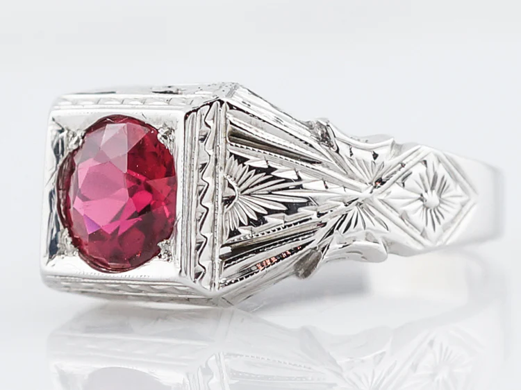 Antique Right Hand Ring Art Deco Belais Brothers 1.50 Round Cut Red Spinel in 18k White Gold - Image 3