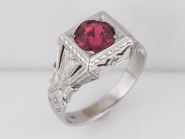 Antique Right Hand Ring Art Deco Belais Brothers 1.50 Round Cut Red Spinel in 18k White Gold - Image 4