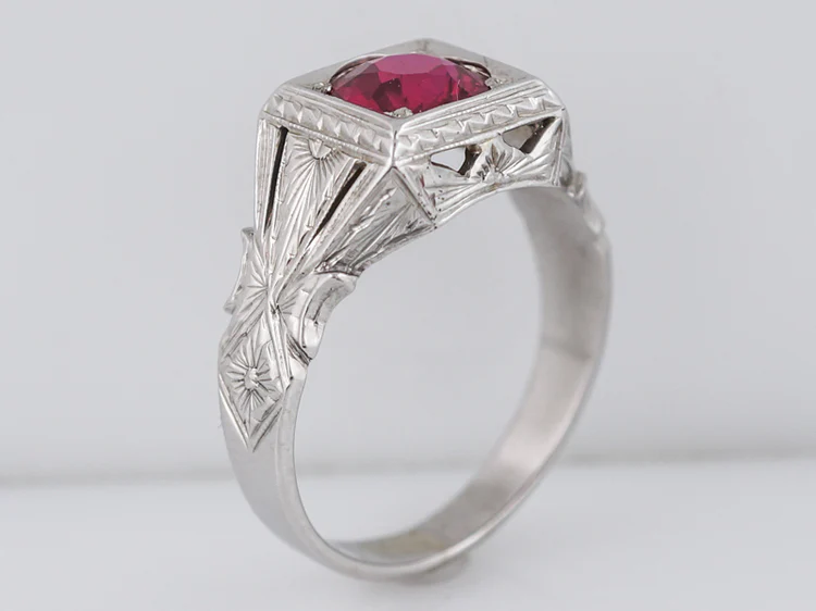 Antique Right Hand Ring Art Deco Belais Brothers 1.50 Round Cut Red Spinel in 18k White Gold - Image 5