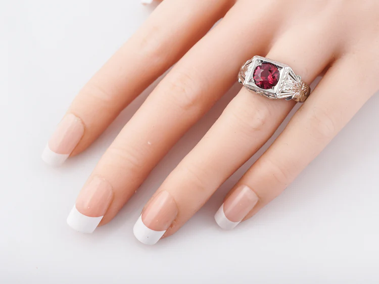 Antique Right Hand Ring Art Deco Belais Brothers 1.50 Round Cut Red Spinel in 18k White Gold - Image 6