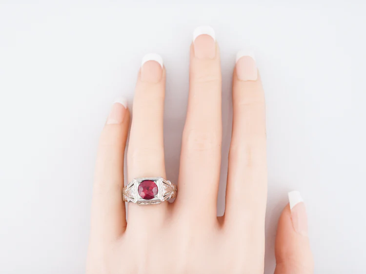 Antique Right Hand Ring Art Deco Belais Brothers 1.50 Round Cut Red Spinel in 18k White Gold - Image 7