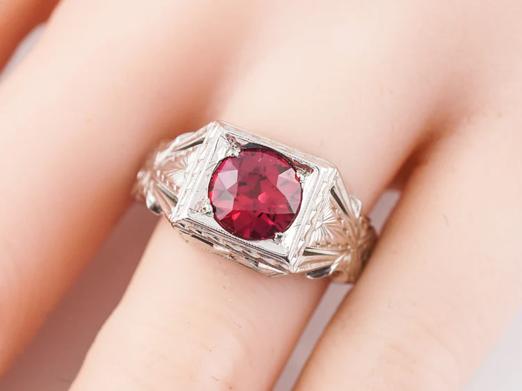 Antique Right Hand Ring Art Deco Belais Brothers 1.50 Round Cut Red Spinel in 18k White Gold - Image 8