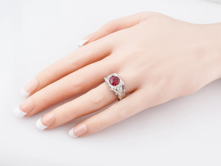 Antique Right Hand Ring Art Deco Belais Brothers 1.50 Round Cut Red Spinel in 18k White Gold - Image 9