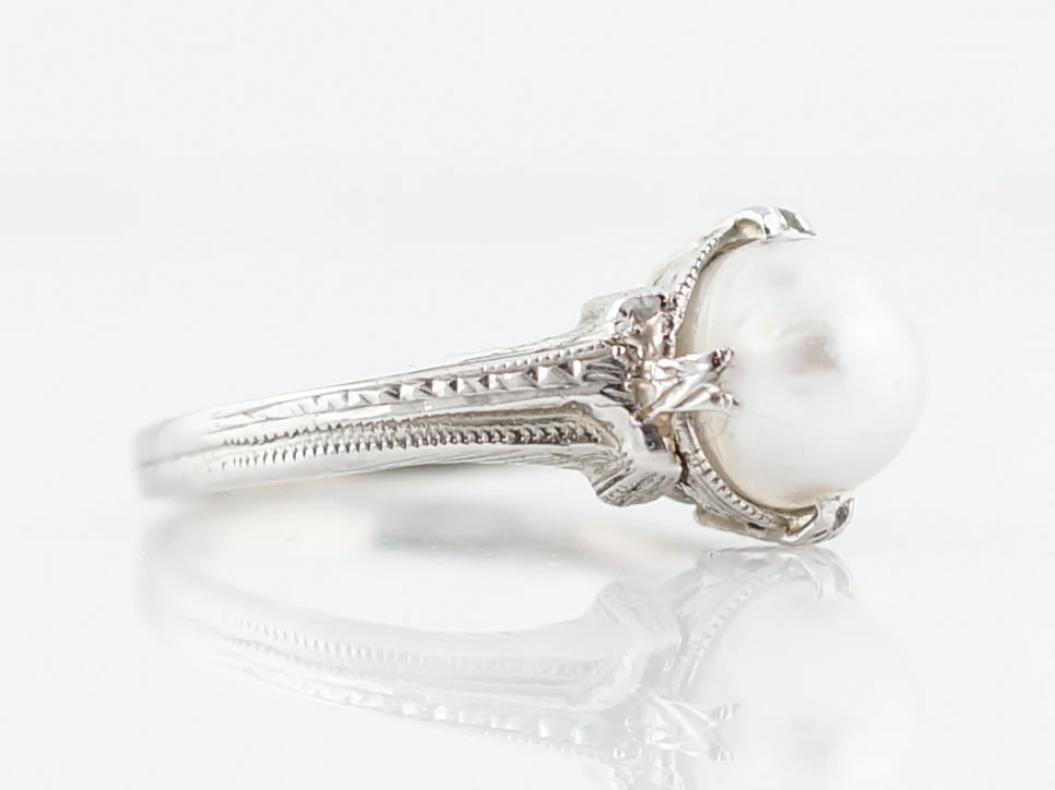 Antique Right Hand Ring Art Deco Pearl in 18k White Gold - Image 3