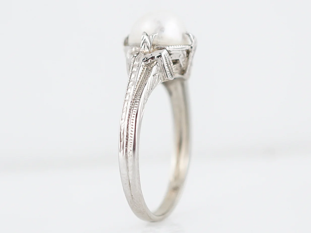 Antique Right Hand Ring Art Deco Pearl in 18k White Gold - Image 4