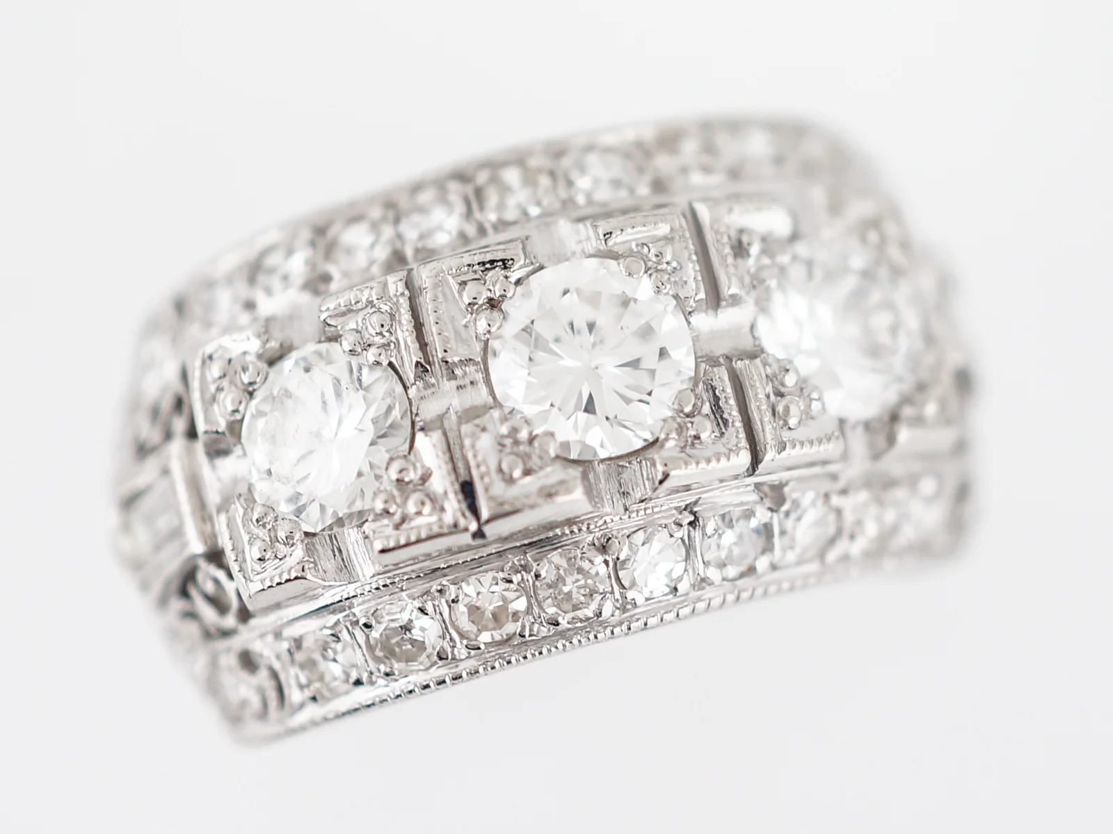 Antique Right Hand Ring Art Deco .48 Round Brilliant Cut Diamond in Platinum - Image 4