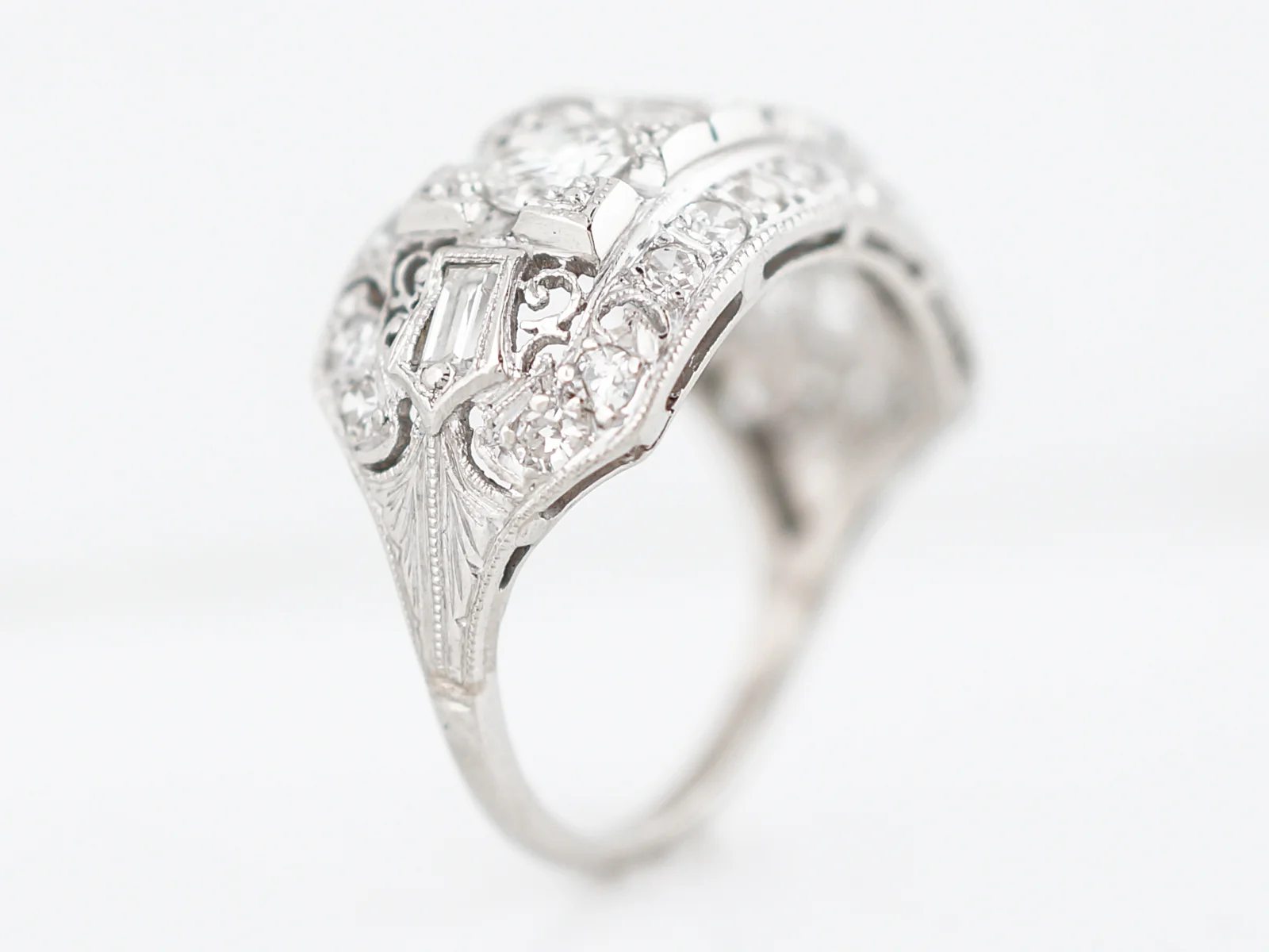 Antique Right Hand Ring Art Deco .48 Round Brilliant Cut Diamond in Platinum - Image 5