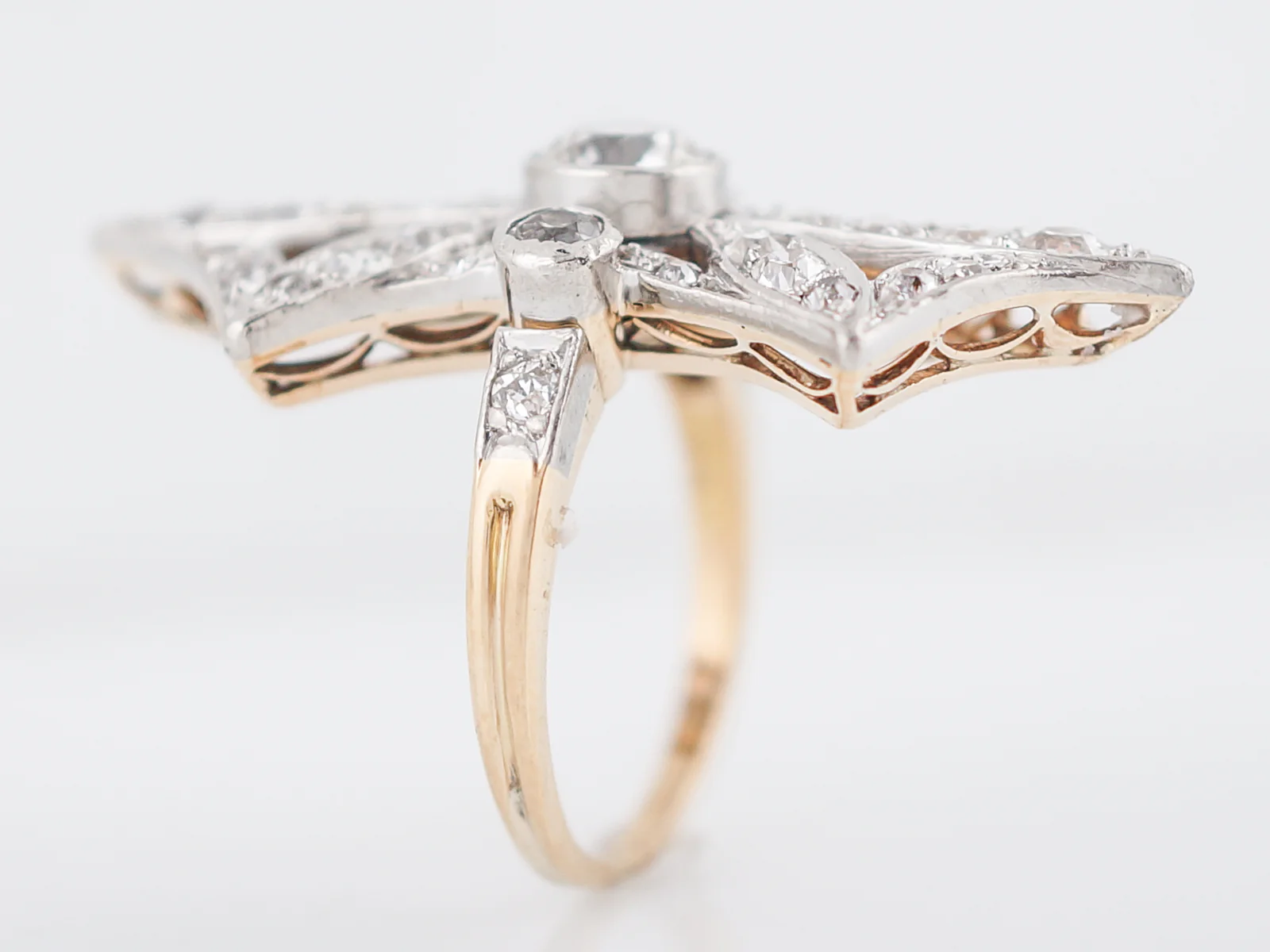 Antique Right Hand Ring Edwardian 1.61 Old European & Mine Cut Diamonds in Platinum & 14k Yellow Gold - Image 6