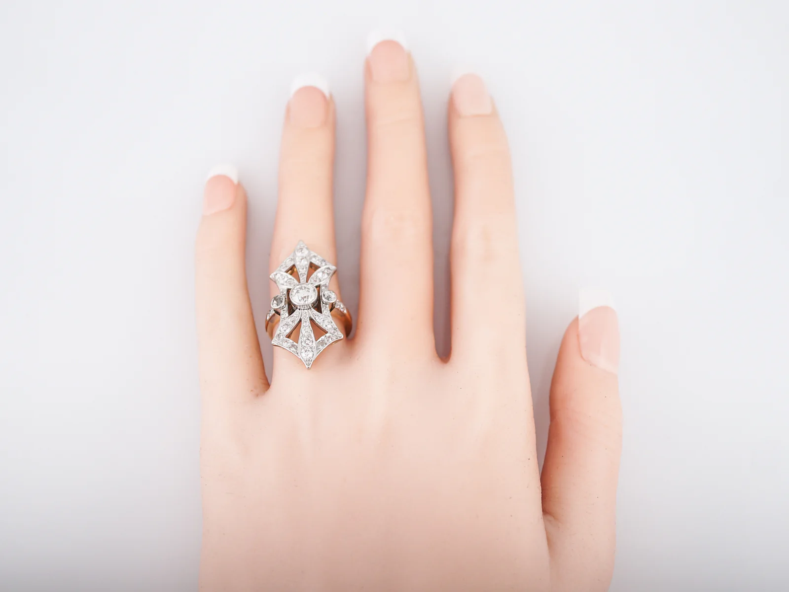 Antique Right Hand Ring Edwardian 1.61 Old European & Mine Cut Diamonds in Platinum & 14k Yellow Gold - Image 7