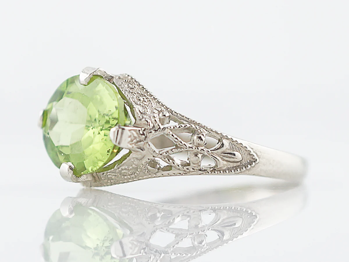 Antique Right Hand Ring Edwardian 2.20 Oval Cut Peridot in 14K White Gold - Image 3