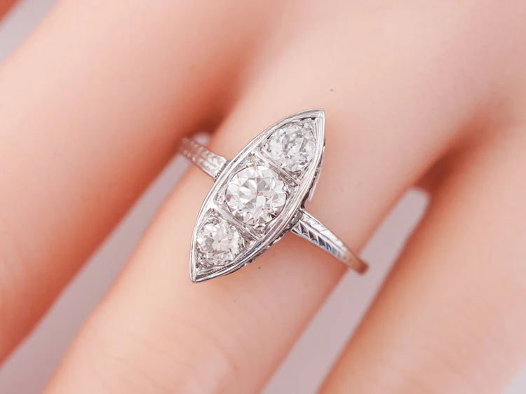 Antique Right Hand Ring Edwardian .72cttw Old European Cut Diamonds in 18k White Gold - Image 10