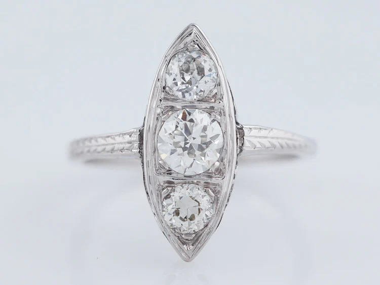 Antique Right Hand Ring Edwardian .72cttw Old European Cut Diamonds in 18k White Gold - Image 2