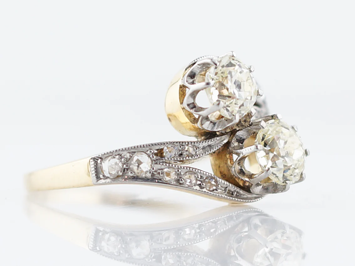 ***RTV***Antique Right Hand Ring Edwardian .76 Old Mine Cut Diamonds in Platinum & 18K Yellow Gold - Image 3