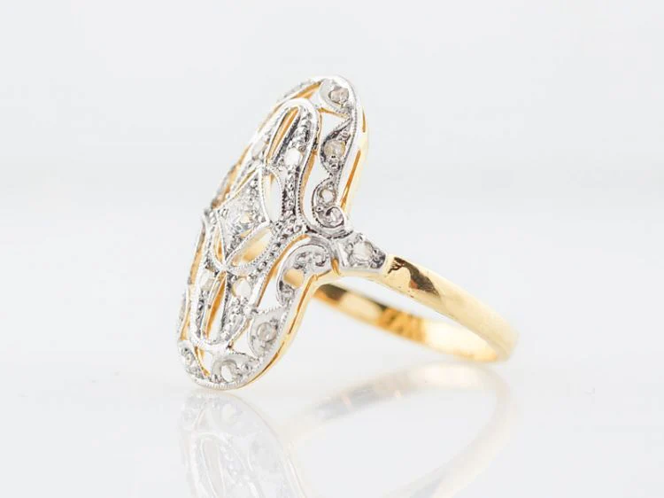 Antique Right Hand Ring Victorian .05 Old European Cut Diamond in 14k Yellow & White Gold - Image 2