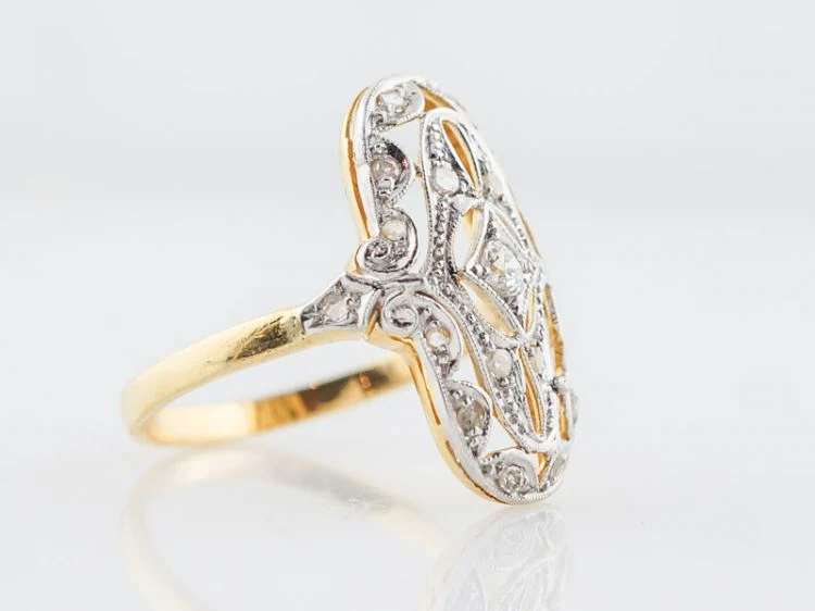 Antique Right Hand Ring Victorian .05 Old European Cut Diamond in 14k Yellow & White Gold - Image 3