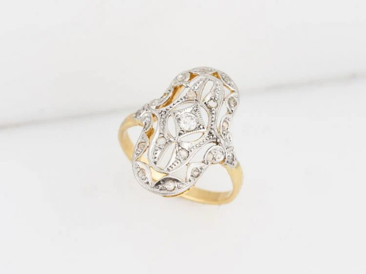 Antique Right Hand Ring Victorian .05 Old European Cut Diamond in 14k Yellow & White Gold - Image 5