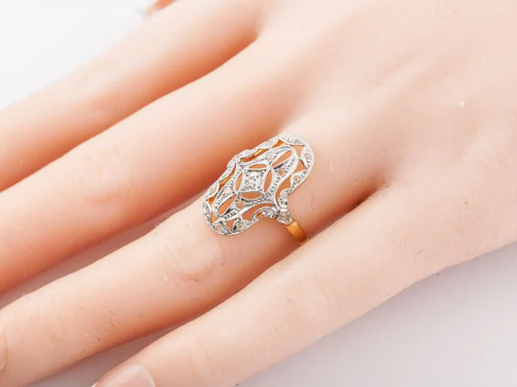 Antique Right Hand Ring Victorian .05 Old European Cut Diamond in 14k Yellow & White Gold - Image 7