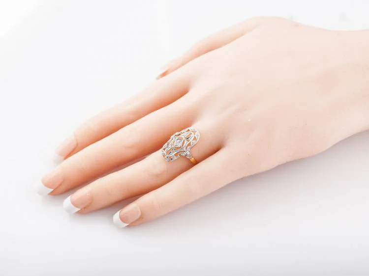 Antique Right Hand Ring Victorian .05 Old European Cut Diamond in 14k Yellow & White Gold - Image 8